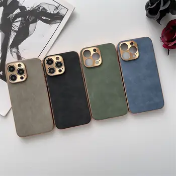 Electroplated Sheepskin Phone Case Metal Lens Fall Protection Case